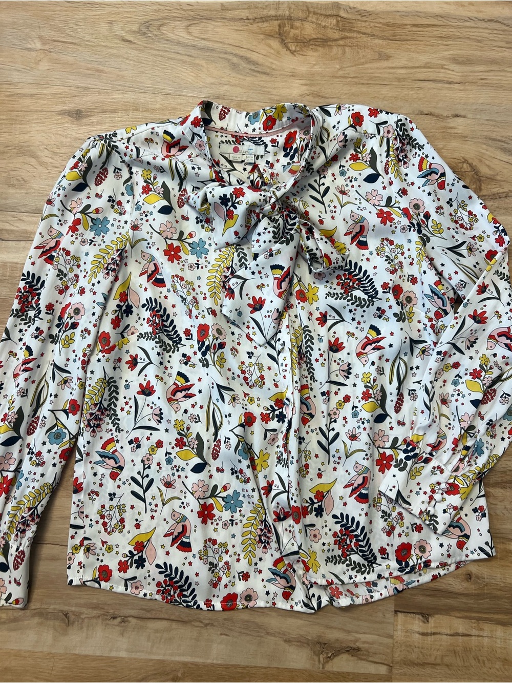 Boden Women’s White Floral Tie-Neck Blouse